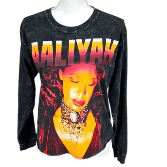 Aaliyah Tops - Aaliyah acid wash long sleeve cropped shirt